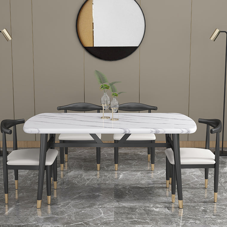 Modern Sintered Stone Dining Table Furniture with Rectangle Shape Dinette Set with 4 Legs Table Clearhalo 'Dining Room Sets' 'Dining Tables & Seating' 'dining_room_set' 'furn' 'furn_dining_room_set' 'Furniture' 'furniture_dining_room_set' 'Kitchen & Dining Furniture' 'kitchen&dining_furn' 'kitchen' 3385103