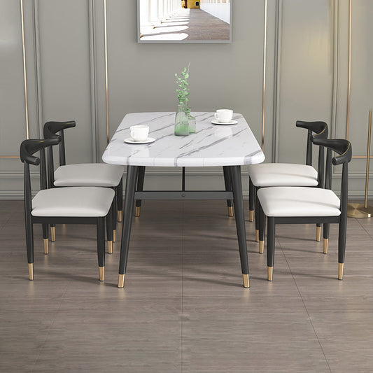 Modern Sintered Stone Dining Table Furniture with Rectangle Shape Dinette Set with 4 Legs Table Clearhalo 'Dining Room Sets' 'Dining Tables & Seating' 'dining_room_set' 'furn' 'furn_dining_room_set' 'Furniture' 'furniture_dining_room_set' 'Kitchen & Dining Furniture' 'kitchen&dining_furn' 'kitchen' 3385104