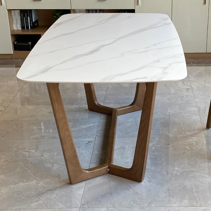 Contemporary Style White Slate Dining Table Rectangular Formal Dinette Set with Wood Base Table Only Clearhalo 'Dining Room Sets' 'Dining Tables & Seating' 'dining_room_set' 'furn' 'furn_dining_room_set' 'Furniture' 'furniture_dining_room_set' 'Kitchen & Dining Furniture' 'kitchen&dining_furn' 'kitchen' 3385117