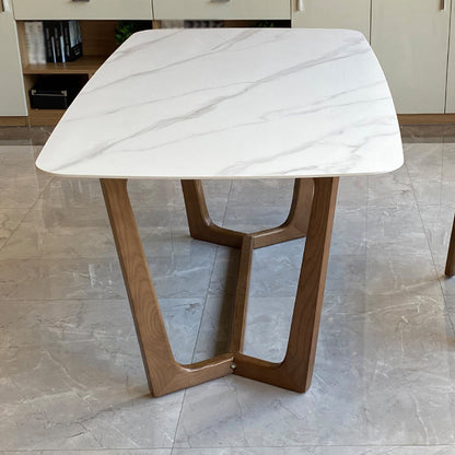 Contemporary Style White Slate Dining Table Rectangular Formal Dinette Set with Wood Base Table Only Clearhalo 'Dining Room Sets' 'Dining Tables & Seating' 'dining_room_set' 'furn' 'furn_dining_room_set' 'Furniture' 'furniture_dining_room_set' 'Kitchen & Dining Furniture' 'kitchen&dining_furn' 'kitchen' 3385117