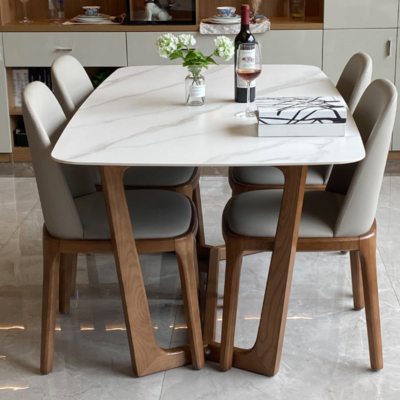 Contemporary Style White Slate Dining Table Rectangular Formal Dinette Set with Wood Base Clearhalo 'Dining Room Sets' 'Dining Tables & Seating' 'dining_room_set' 'furn' 'furn_dining_room_set' 'Furniture' 'furniture_dining_room_set' 'Kitchen & Dining Furniture' 'kitchen&dining_furn' 'kitchen' 3385118