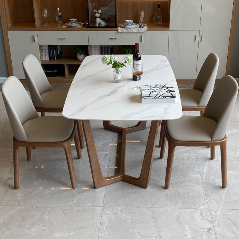 Contemporary Style White Slate Dining Table Rectangular Formal Dinette Set with Wood Base Clearhalo 'Dining Room Sets' 'Dining Tables & Seating' 'dining_room_set' 'furn' 'furn_dining_room_set' 'Furniture' 'furniture_dining_room_set' 'Kitchen & Dining Furniture' 'kitchen&dining_furn' 'kitchen' 3385119