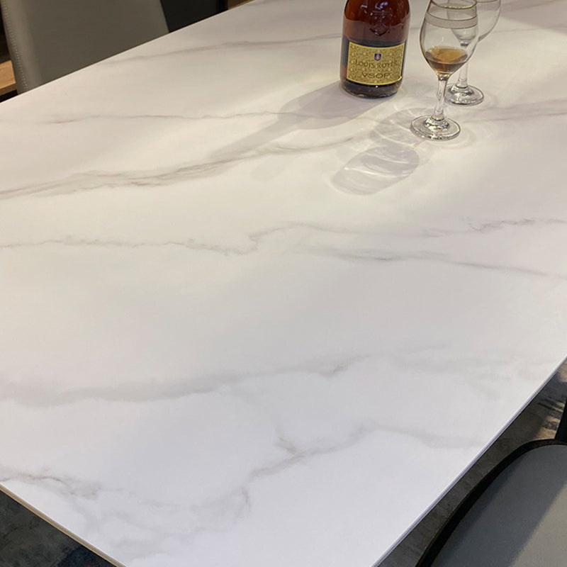 Contemporary Style White Slate Dining Table Rectangular Formal Dinette Set with Wood Base Clearhalo 'Dining Room Sets' 'Dining Tables & Seating' 'dining_room_set' 'furn' 'furn_dining_room_set' 'Furniture' 'furniture_dining_room_set' 'Kitchen & Dining Furniture' 'kitchen&dining_furn' 'kitchen' 3385122