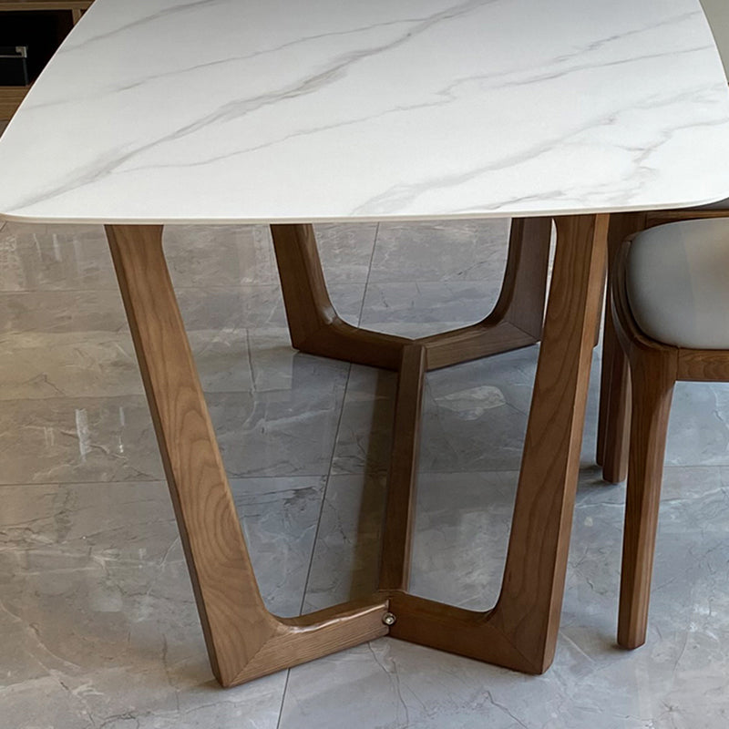 Contemporary Style White Slate Dining Table Rectangular Formal Dinette Set with Wood Base Clearhalo 'Dining Room Sets' 'Dining Tables & Seating' 'dining_room_set' 'furn' 'furn_dining_room_set' 'Furniture' 'furniture_dining_room_set' 'Kitchen & Dining Furniture' 'kitchen&dining_furn' 'kitchen' 3385123