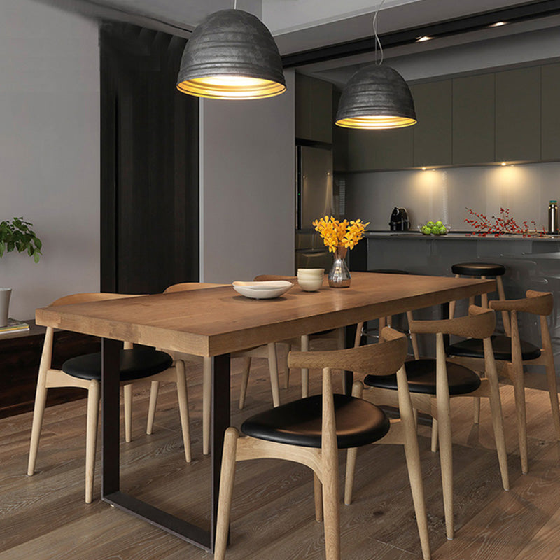 Modern Style Fixed Solid Wood Dining Room Table with 2 Black Metal Legs Kitchen Set Clearhalo 'Dining Room Sets' 'Dining Tables & Seating' 'dining_room_set' 'furn' 'furn_dining_room_set' 'Furniture' 'furniture_dining_room_set' 'Kitchen & Dining Furniture' 'kitchen&dining_furn' 'kitchen' 3385132