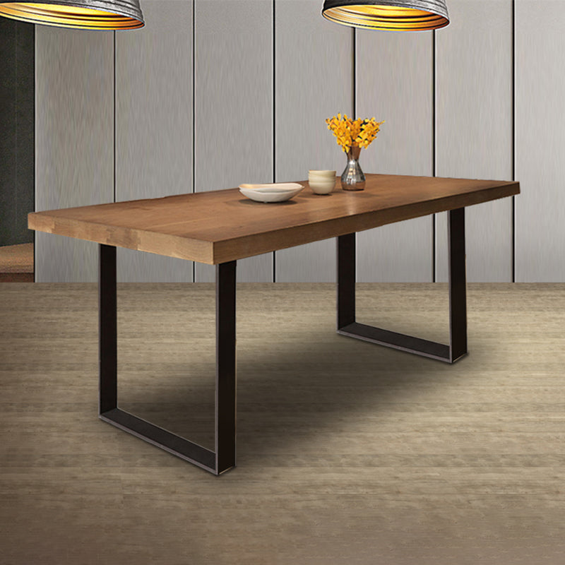 Modern Style Fixed Solid Wood Dining Room Table with 2 Black Metal Legs Kitchen Set Table Only Clearhalo 'Dining Room Sets' 'Dining Tables & Seating' 'dining_room_set' 'furn' 'furn_dining_room_set' 'Furniture' 'furniture_dining_room_set' 'Kitchen & Dining Furniture' 'kitchen&dining_furn' 'kitchen' 3385134