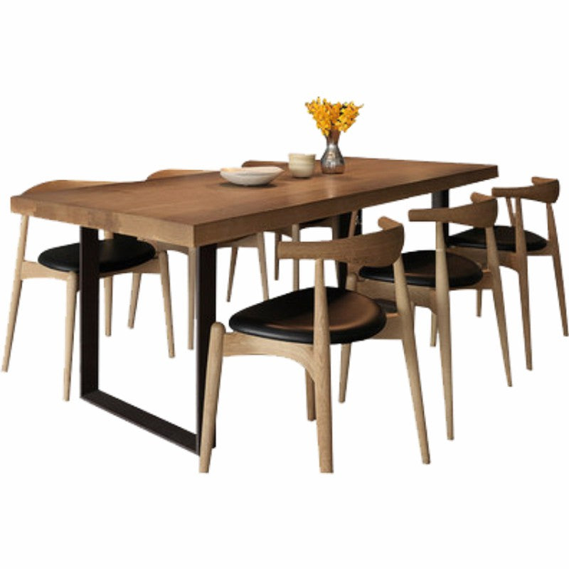 Modern Style Fixed Solid Wood Dining Room Table with 2 Black Metal Legs Kitchen Set Clearhalo 'Dining Room Sets' 'Dining Tables & Seating' 'dining_room_set' 'furn' 'furn_dining_room_set' 'Furniture' 'furniture_dining_room_set' 'Kitchen & Dining Furniture' 'kitchen&dining_furn' 'kitchen' 3385138