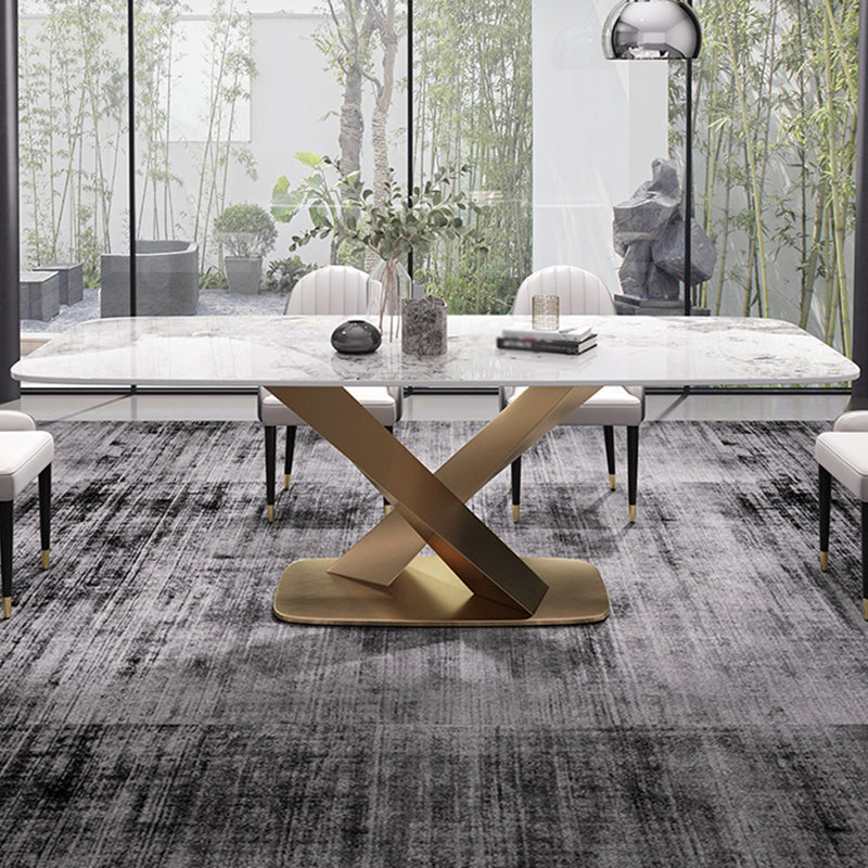 Modern Sintered Stone White Dining Set with Rectangle Table and Gold Legs Dining Set Clearhalo 'Dining Room Sets' 'Dining Tables & Seating' 'dining_room_set' 'furn' 'furn_dining_room_set' 'Furniture' 'furniture_dining_room_set' 'Kitchen & Dining Furniture' 'kitchen&dining_furn' 'kitchen' 3385165