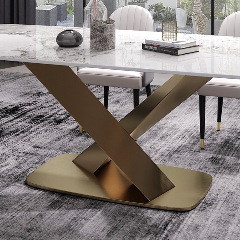 Modern Sintered Stone White Dining Set with Rectangle Table and Gold Legs Dining Set Clearhalo 'Dining Room Sets' 'Dining Tables & Seating' 'dining_room_set' 'furn' 'furn_dining_room_set' 'Furniture' 'furniture_dining_room_set' 'Kitchen & Dining Furniture' 'kitchen&dining_furn' 'kitchen' 3385169