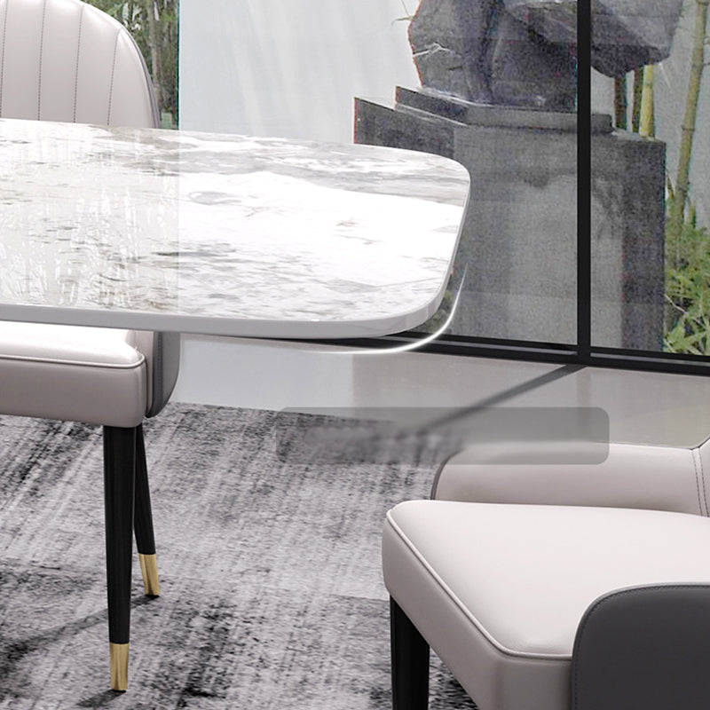 Modern Sintered Stone White Dining Set with Rectangle Table and Gold Legs Dining Set Clearhalo 'Dining Room Sets' 'Dining Tables & Seating' 'dining_room_set' 'furn' 'furn_dining_room_set' 'Furniture' 'furniture_dining_room_set' 'Kitchen & Dining Furniture' 'kitchen&dining_furn' 'kitchen' 3385170