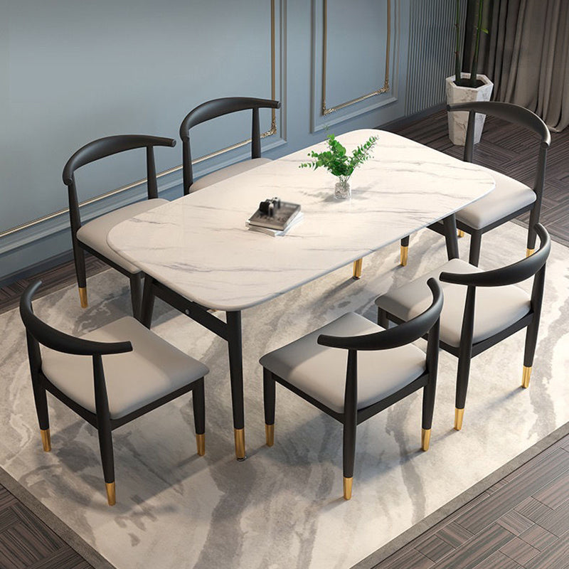 Traditional Faux Marble Top Dining Set with 4 Black Metallic Legs for Dining Furniture Clearhalo 'Dining Room Sets' 'Dining Tables & Seating' 'dining_room_set' 'furn' 'furn_dining_room_set' 'Furniture' 'furniture_dining_room_set' 'Kitchen & Dining Furniture' 'kitchen&dining_furn' 'kitchen' 3385177