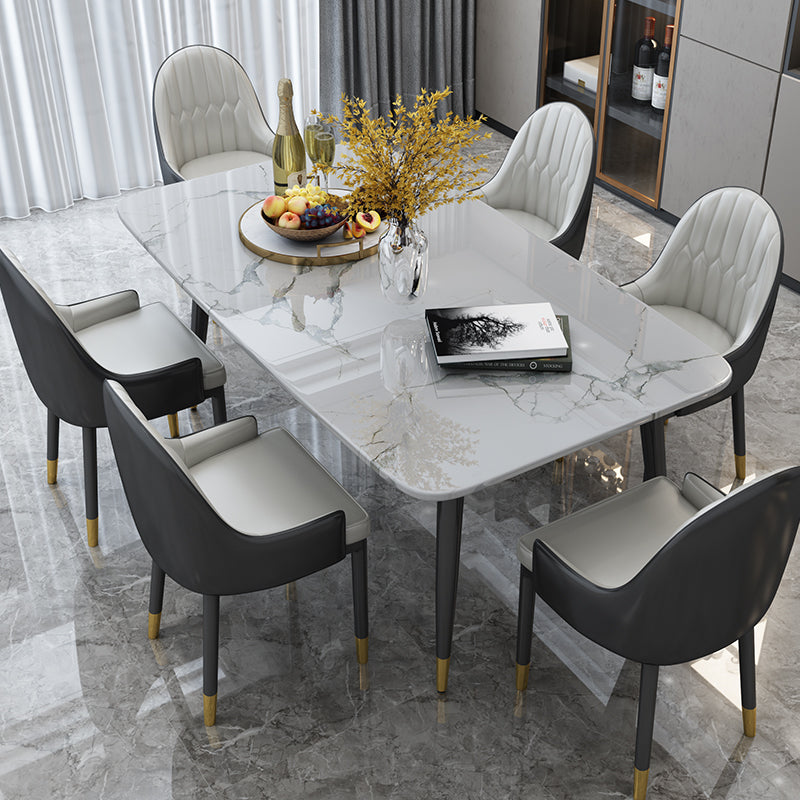 Scandinavian Style Gray Slate Dining Table Rectangular Formal Dinette Set with Metal Base Clearhalo 'Dining Room Sets' 'Dining Tables & Seating' 'dining_room_set' 'furn' 'furn_dining_room_set' 'Furniture' 'furniture_dining_room_set' 'Kitchen & Dining Furniture' 'kitchen&dining_furn' 'kitchen' 3385189