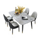 Scandinavian Style Gray Slate Dining Table Rectangular Formal Dinette Set with Metal Base with 4 Chairs Clearhalo 'Dining Room Sets' 'Dining Tables & Seating' 'dining_room_set' 'furn' 'furn_dining_room_set' 'Furniture' 'furniture_dining_room_set' 'Kitchen & Dining Furniture' 'kitchen&dining_furn' 'kitchen' 3385193