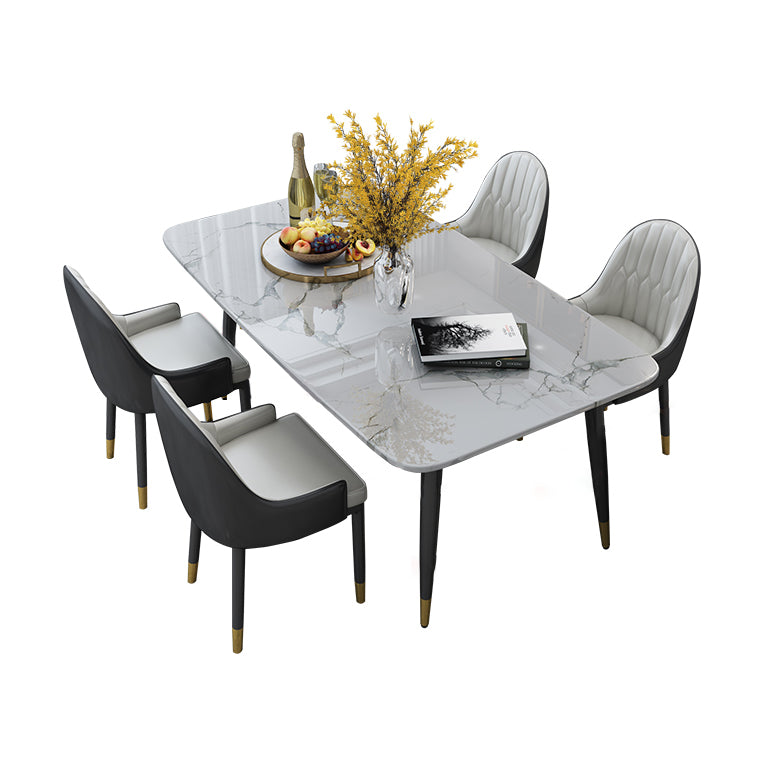 Scandinavian Style Gray Slate Dining Table Rectangular Formal Dinette Set with Metal Base with 4 Chairs Clearhalo 'Dining Room Sets' 'Dining Tables & Seating' 'dining_room_set' 'furn' 'furn_dining_room_set' 'Furniture' 'furniture_dining_room_set' 'Kitchen & Dining Furniture' 'kitchen&dining_furn' 'kitchen' 3385193