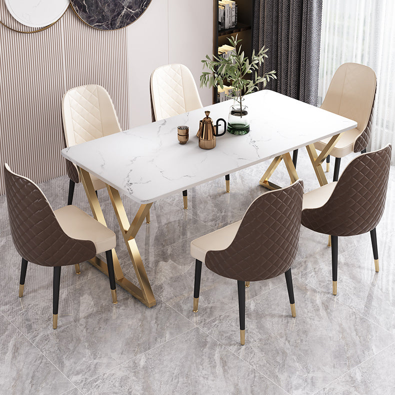 Modern Dining Room Set Standard Height with Sintered Stone Top and Gold Legs Formal Table Set Clearhalo 'Dining Room Sets' 'Dining Tables & Seating' 'dining_room_set' 'furn' 'furn_dining_room_set' 'Furniture' 'furniture_dining_room_set' 'Kitchen & Dining Furniture' 'kitchen&dining_furn' 'kitchen' 3385227