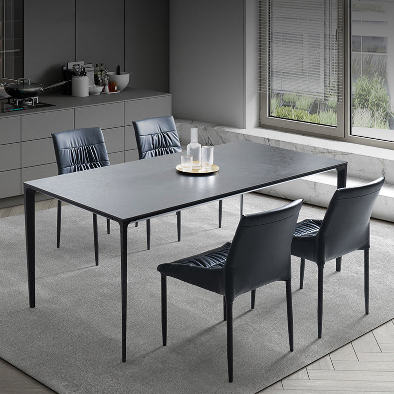Modern Sintered Stone Black Dining Set with Rectangle Table and Black Legs Kitchen Dining Set with 4 Chairs Clearhalo 'Dining Room Sets' 'Dining Tables & Seating' 'dining_room_set' 'furn' 'furn_dining_room_set' 'Furniture' 'furniture_dining_room_set' 'Kitchen & Dining Furniture' 'kitchen&dining_furn' 'kitchen' 3385246