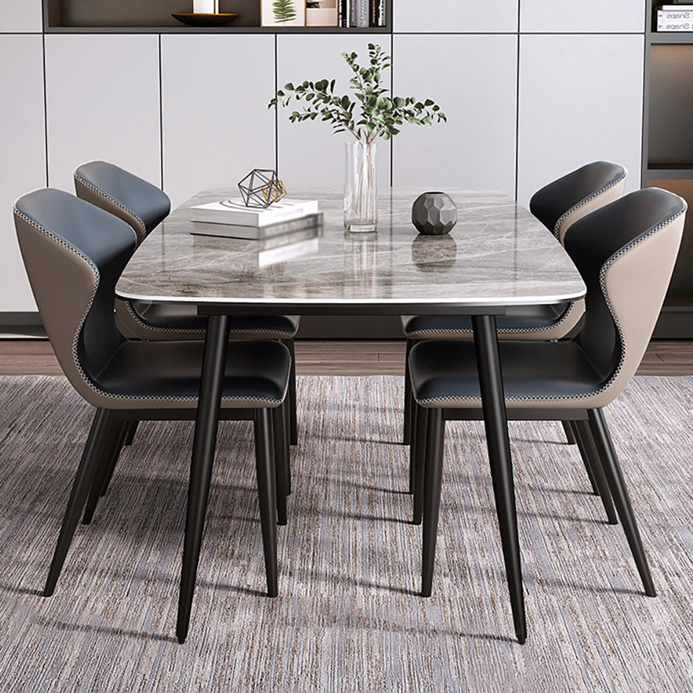 Contemporary Sintered Stone Dining Room Set Fixed Dining Set with Rectangle Table for Restaurant with 4 Chairs Clearhalo 'Dining Room Sets' 'Dining Tables & Seating' 'dining_room_set' 'furn' 'furn_dining_room_set' 'Furniture' 'furniture_dining_room_set' 'Kitchen & Dining Furniture' 'kitchen&dining_furn' 'kitchen' 3385261