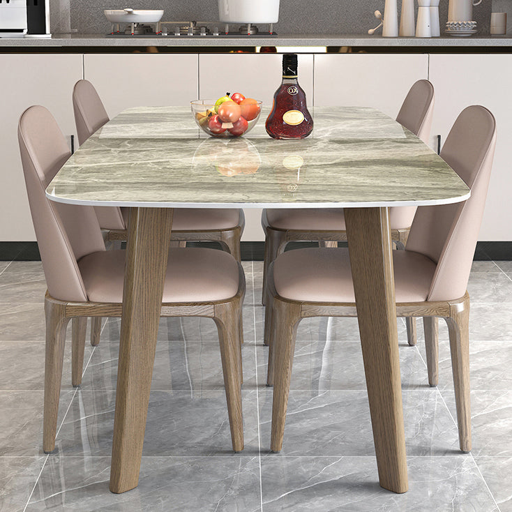Minimalist Style White Slate Dining Table Rectangular Formal Dinette Set with Wood Base with 4 Chairs Clearhalo 'Dining Room Sets' 'Dining Tables & Seating' 'dining_room_set' 'furn' 'furn_dining_room_set' 'Furniture' 'furniture_dining_room_set' 'Kitchen & Dining Furniture' 'kitchen&dining_furn' 'kitchen' 3385285