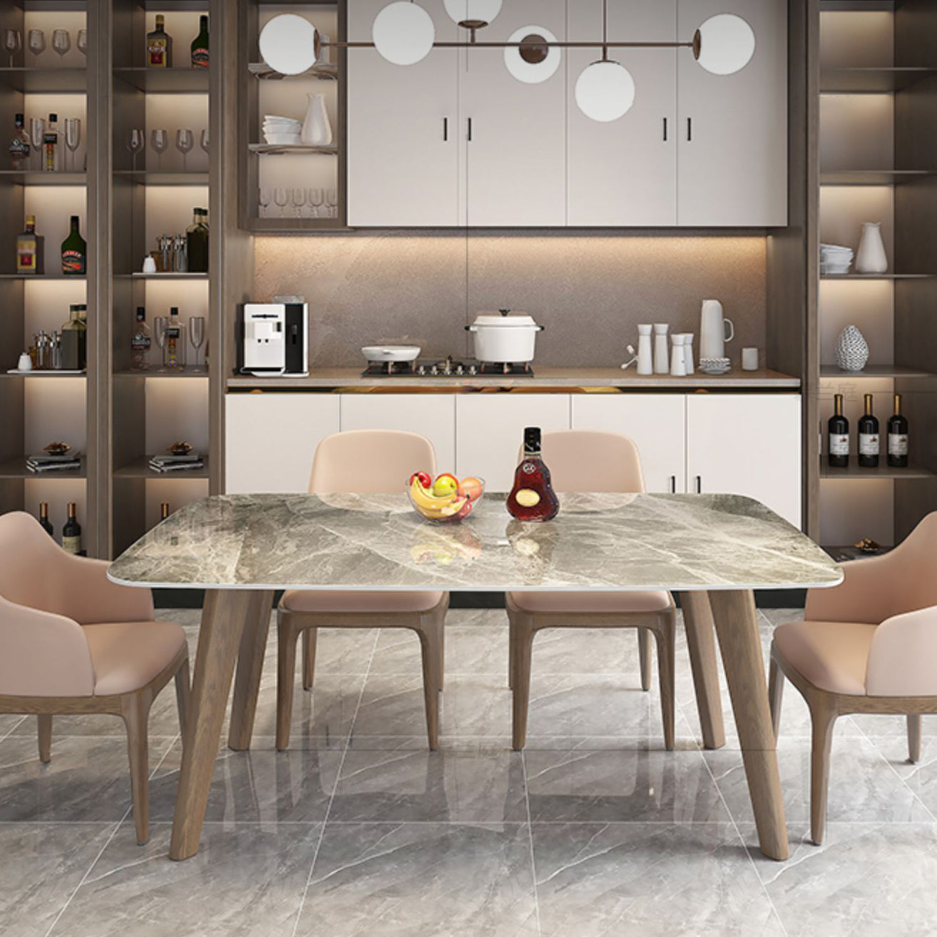 Minimalist Style White Slate Dining Table Rectangular Formal Dinette Set with Wood Base Clearhalo 'Dining Room Sets' 'Dining Tables & Seating' 'dining_room_set' 'furn' 'furn_dining_room_set' 'Furniture' 'furniture_dining_room_set' 'Kitchen & Dining Furniture' 'kitchen&dining_furn' 'kitchen' 3385286