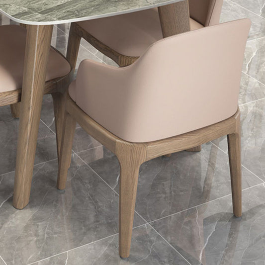 Minimalist Style White Slate Dining Table Rectangular Formal Dinette Set with Wood Base Clearhalo 'Dining Room Sets' 'Dining Tables & Seating' 'dining_room_set' 'furn' 'furn_dining_room_set' 'Furniture' 'furniture_dining_room_set' 'Kitchen & Dining Furniture' 'kitchen&dining_furn' 'kitchen' 3385288