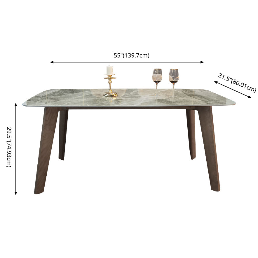 Minimalist Style White Slate Dining Table Rectangular Formal Dinette Set with Wood Base Clearhalo 'Dining Room Sets' 'Dining Tables & Seating' 'dining_room_set' 'furn' 'furn_dining_room_set' 'Furniture' 'furniture_dining_room_set' 'Kitchen & Dining Furniture' 'kitchen&dining_furn' 'kitchen' 3385293