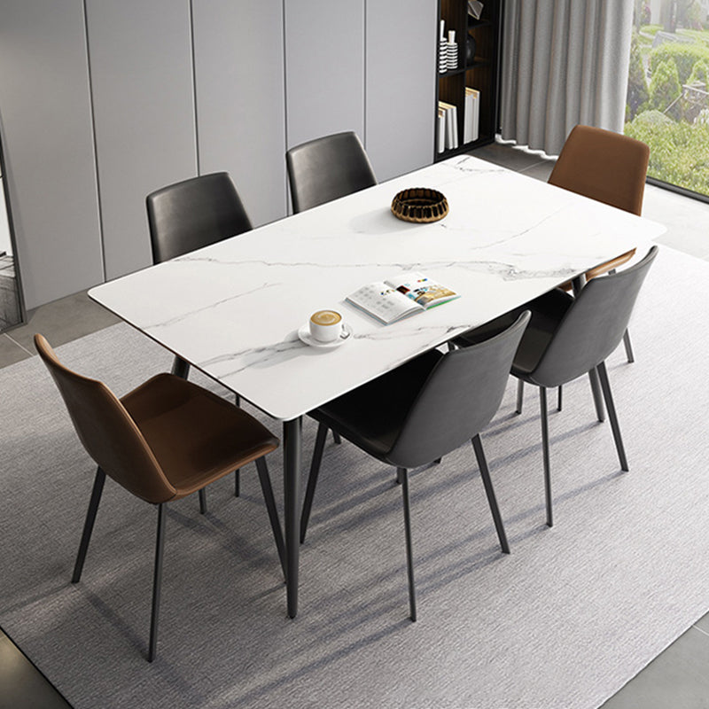 Modern Sintered Stone White Dining Set with Rectangle Table and Black Legs Kitchen Dining Set Clearhalo 'Dining Room Sets' 'Dining Tables & Seating' 'dining_room_set' 'furn' 'furn_dining_room_set' 'Furniture' 'furniture_dining_room_set' 'Kitchen & Dining Furniture' 'kitchen&dining_furn' 'kitchen' 3385312
