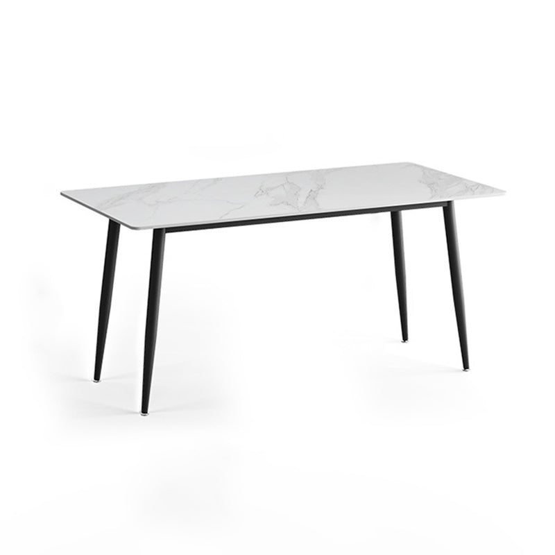 Modern Sintered Stone White Dining Set with Rectangle Table and Black Legs Kitchen Dining Set Table Only Clearhalo 'Dining Room Sets' 'Dining Tables & Seating' 'dining_room_set' 'furn' 'furn_dining_room_set' 'Furniture' 'furniture_dining_room_set' 'Kitchen & Dining Furniture' 'kitchen&dining_furn' 'kitchen' 3385315