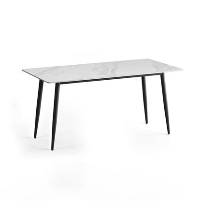 Modern Sintered Stone White Dining Set with Rectangle Table and Black Legs Kitchen Dining Set Table Only Clearhalo 'Dining Room Sets' 'Dining Tables & Seating' 'dining_room_set' 'furn' 'furn_dining_room_set' 'Furniture' 'furniture_dining_room_set' 'Kitchen & Dining Furniture' 'kitchen&dining_furn' 'kitchen' 3385315