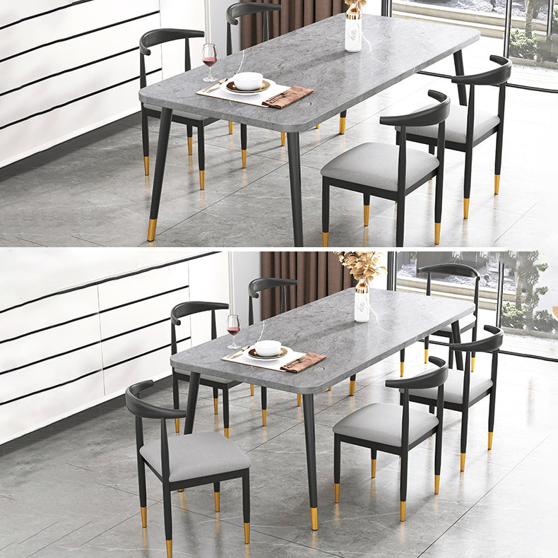 Minimalist Sintered Stone Top Standard Dining Table Set White Rectangle Dining Set for Kitchen Clearhalo 'Dining Room Sets' 'Dining Tables & Seating' 'dining_room_set' 'furn' 'furn_dining_room_set' 'Furniture' 'furniture_dining_room_set' 'Kitchen & Dining Furniture' 'kitchen&dining_furn' 'kitchen' 3401455