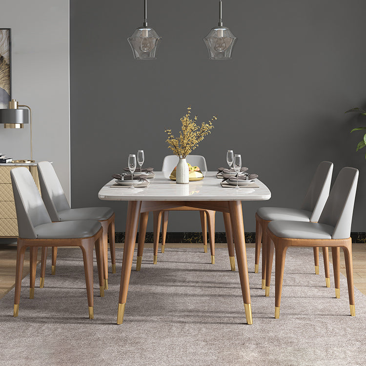 Nordic Ash White Rock Board Rectangular Dining Table Set with 4 Legs Base Clearhalo 'Dining Room Sets' 'Dining Tables & Seating' 'dining_room_set' 'furn' 'furn_dining_room_set' 'Furniture' 'furniture_dining_room_set' 'Kitchen & Dining Furniture' 'kitchen&dining_furn' 'kitchen' 3401477