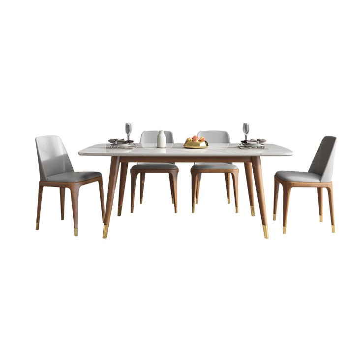 Nordic Ash White Rock Board Rectangular Dining Table Set with 4 Legs Base Clearhalo 'Dining Room Sets' 'Dining Tables & Seating' 'dining_room_set' 'furn' 'furn_dining_room_set' 'Furniture' 'furniture_dining_room_set' 'Kitchen & Dining Furniture' 'kitchen&dining_furn' 'kitchen' 3401482