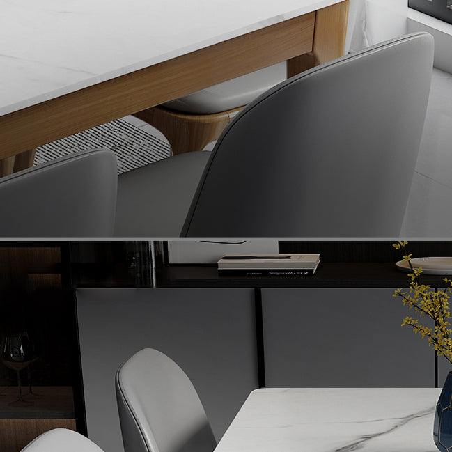 Contemporary Kitchen Rectangle Shape Dining Set Sintered Stone Standard Dining Set in White Clearhalo 'Dining Room Sets' 'Dining Tables & Seating' 'dining_room_set' 'furn' 'furn_dining_room_set' 'Furniture' 'furniture_dining_room_set' 'Kitchen & Dining Furniture' 'kitchen&dining_furn' 'kitchen' 3401495