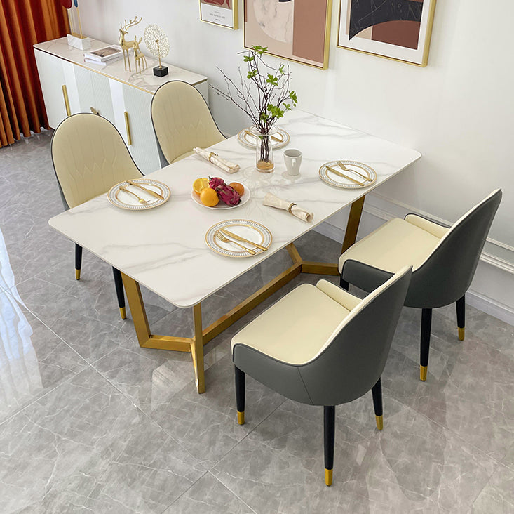 Scandinavian Metal Base Dining Table Rectangle Formal Dinette Set for Dining Room Clearhalo 'Dining Room Sets' 'Dining Tables & Seating' 'dining_room_set' 'furn' 'furn_dining_room_set' 'Furniture' 'furniture_dining_room_set' 'Kitchen & Dining Furniture' 'kitchen&dining_furn' 'kitchen' 3401531