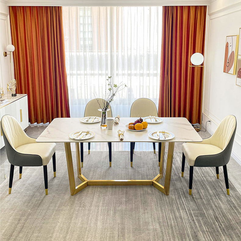 Scandinavian Metal Base Dining Table Rectangle Formal Dinette Set for Dining Room Clearhalo 'Dining Room Sets' 'Dining Tables & Seating' 'dining_room_set' 'furn' 'furn_dining_room_set' 'Furniture' 'furniture_dining_room_set' 'Kitchen & Dining Furniture' 'kitchen&dining_furn' 'kitchen' 3401543