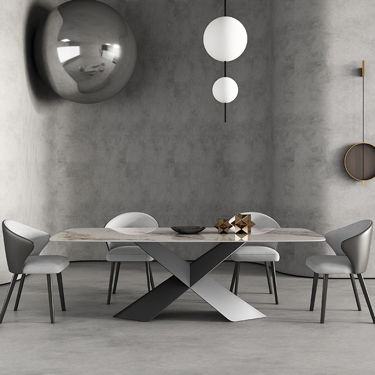 Modern Style Sintered Stone Dining Table with Standard Height Table and Black Pedestal Base Clearhalo 'Dining Room Sets' 'Dining Tables & Seating' 'dining_room_set' 'furn' 'furn_dining_room_set' 'Furniture' 'furniture_dining_room_set' 'Kitchen & Dining Furniture' 'kitchen&dining_furn' 'kitchen' 3401544