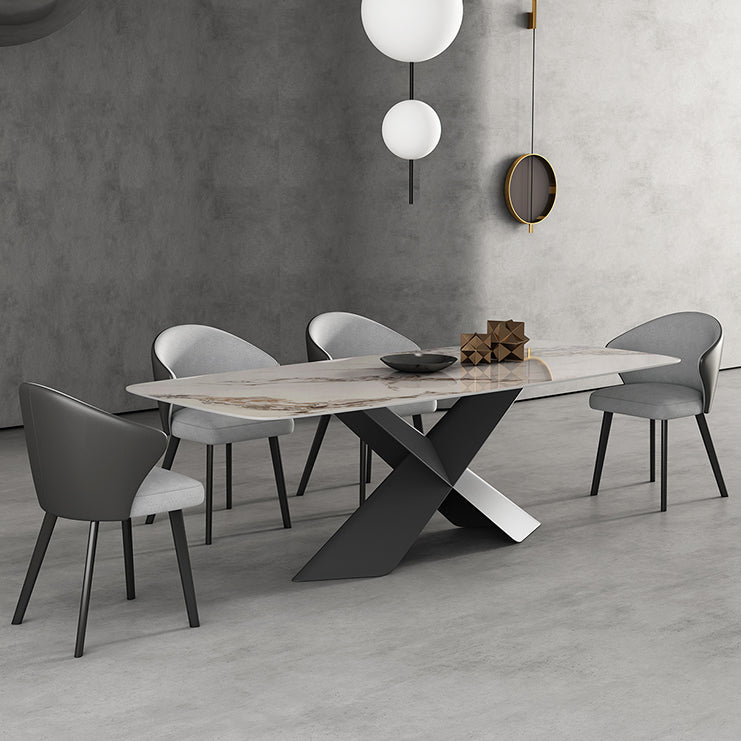 Modern Style Sintered Stone Dining Table with Standard Height Table and Black Pedestal Base Clearhalo 'Dining Room Sets' 'Dining Tables & Seating' 'dining_room_set' 'furn' 'furn_dining_room_set' 'Furniture' 'furniture_dining_room_set' 'Kitchen & Dining Furniture' 'kitchen&dining_furn' 'kitchen' 3401546