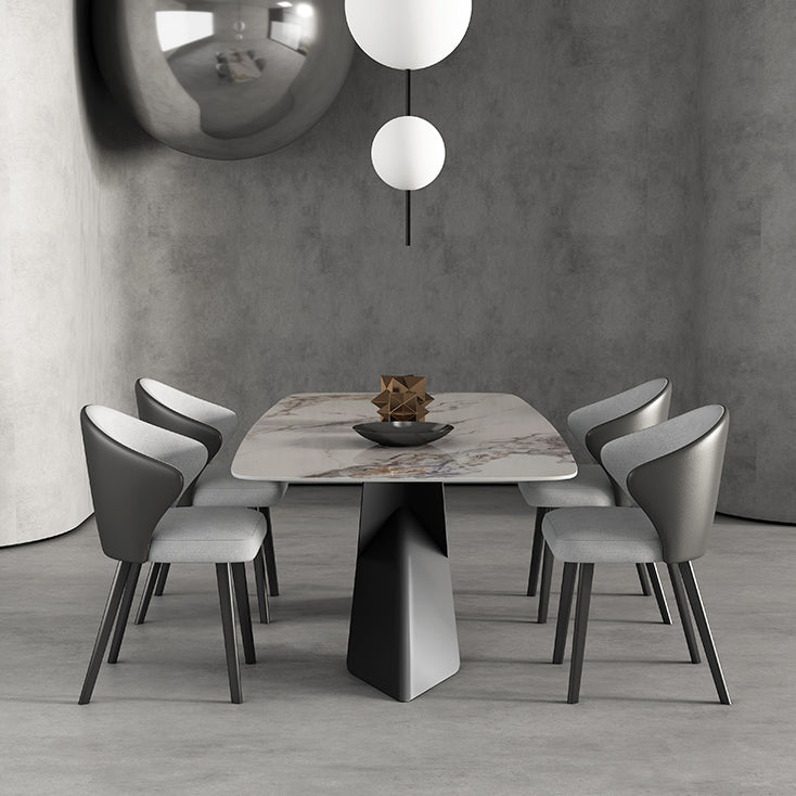 Modern Style Sintered Stone Dining Table with Standard Height Table and Black Pedestal Base Clearhalo 'Dining Room Sets' 'Dining Tables & Seating' 'dining_room_set' 'furn' 'furn_dining_room_set' 'Furniture' 'furniture_dining_room_set' 'Kitchen & Dining Furniture' 'kitchen&dining_furn' 'kitchen' 3401547