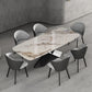 Modern Style Sintered Stone Dining Table with Standard Height Table and Black Pedestal Base Clearhalo 'Dining Room Sets' 'Dining Tables & Seating' 'dining_room_set' 'furn' 'furn_dining_room_set' 'Furniture' 'furniture_dining_room_set' 'Kitchen & Dining Furniture' 'kitchen&dining_furn' 'kitchen' 3401548