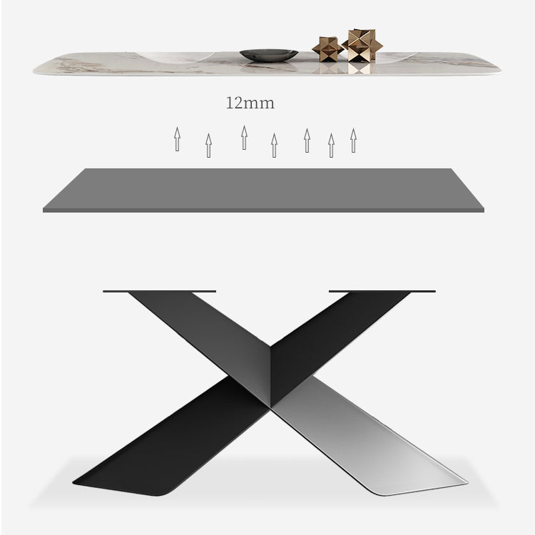 Modern Style Sintered Stone Dining Table with Standard Height Table and Black Pedestal Base Clearhalo 'Dining Room Sets' 'Dining Tables & Seating' 'dining_room_set' 'furn' 'furn_dining_room_set' 'Furniture' 'furniture_dining_room_set' 'Kitchen & Dining Furniture' 'kitchen&dining_furn' 'kitchen' 3401552