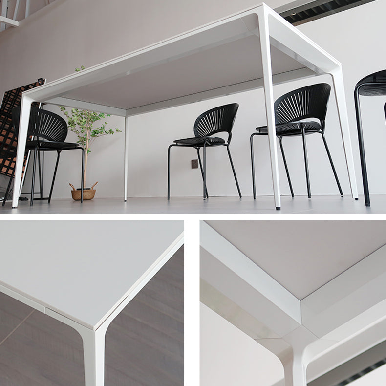 Modern Rectangle White Dining Set Kitchen Sintered Stone Top Dining Set with 4 Legs Base Clearhalo 'Dining Room Sets' 'Dining Tables & Seating' 'dining_room_set' 'furn' 'furn_dining_room_set' 'Furniture' 'furniture_dining_room_set' 'Kitchen & Dining Furniture' 'kitchen&dining_furn' 'kitchen' 3401578