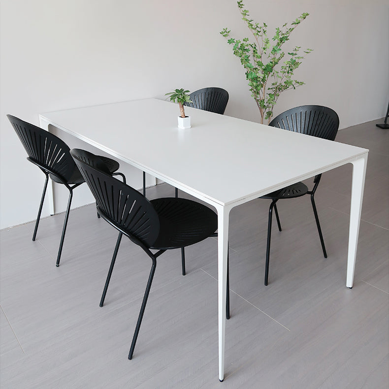Modern Rectangle White Dining Set Kitchen Sintered Stone Top Dining Set with 4 Legs Base Clearhalo 'Dining Room Sets' 'Dining Tables & Seating' 'dining_room_set' 'furn' 'furn_dining_room_set' 'Furniture' 'furniture_dining_room_set' 'Kitchen & Dining Furniture' 'kitchen&dining_furn' 'kitchen' 3401586