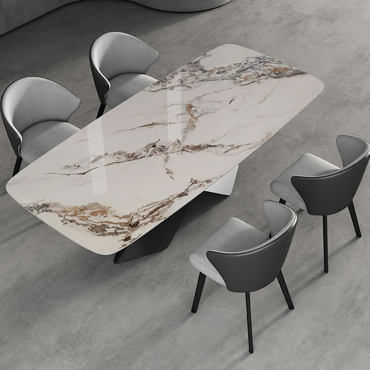 Modern Style Sintered Stone Dining Table with White Table and Pedestal Base for Home Use Clearhalo 'Dining Room Sets' 'Dining Tables & Seating' 'dining_room_set' 'furn' 'furn_dining_room_set' 'Furniture' 'furniture_dining_room_set' 'Kitchen & Dining Furniture' 'kitchen&dining_furn' 'kitchen' 3401624