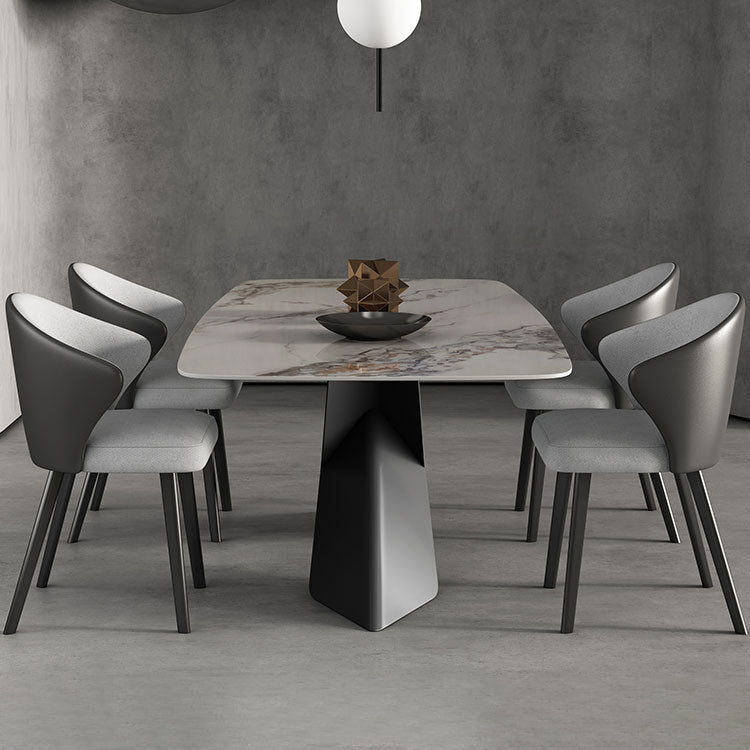 Modern Style Sintered Stone Dining Table with White Table and Pedestal Base for Home Use Clearhalo 'Dining Room Sets' 'Dining Tables & Seating' 'dining_room_set' 'furn' 'furn_dining_room_set' 'Furniture' 'furniture_dining_room_set' 'Kitchen & Dining Furniture' 'kitchen&dining_furn' 'kitchen' 3401625