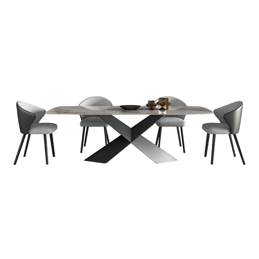 Modern Style Sintered Stone Dining Table with White Table and Pedestal Base for Home Use Clearhalo 'Dining Room Sets' 'Dining Tables & Seating' 'dining_room_set' 'furn' 'furn_dining_room_set' 'Furniture' 'furniture_dining_room_set' 'Kitchen & Dining Furniture' 'kitchen&dining_furn' 'kitchen' 3401627
