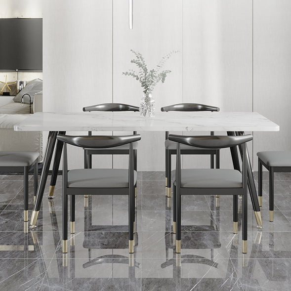 Minimalist Sintered Stone White Dining Set Standard Rectangle Shape Dining Set for Kitchen Clearhalo 'Dining Room Sets' 'Dining Tables & Seating' 'dining_room_set' 'furn' 'furn_dining_room_set' 'Furniture' 'furniture_dining_room_set' 'Kitchen & Dining Furniture' 'kitchen&dining_furn' 'kitchen' 3401640