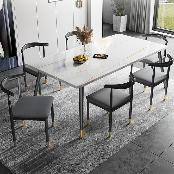 Minimalist Sintered Stone White Dining Set Standard Rectangle Shape Dining Set for Kitchen Clearhalo 'Dining Room Sets' 'Dining Tables & Seating' 'dining_room_set' 'furn' 'furn_dining_room_set' 'Furniture' 'furniture_dining_room_set' 'Kitchen & Dining Furniture' 'kitchen&dining_furn' 'kitchen' 3401641