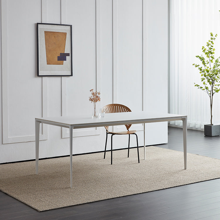 Contemporary Sintered Stone Standard Dining Set Rectangle Kitchen Dining Set in White Clearhalo 'Dining Room Sets' 'Dining Tables & Seating' 'dining_room_set' 'furn' 'furn_dining_room_set' 'Furniture' 'furniture_dining_room_set' 'Kitchen & Dining Furniture' 'kitchen&dining_furn' 'kitchen' 3401723