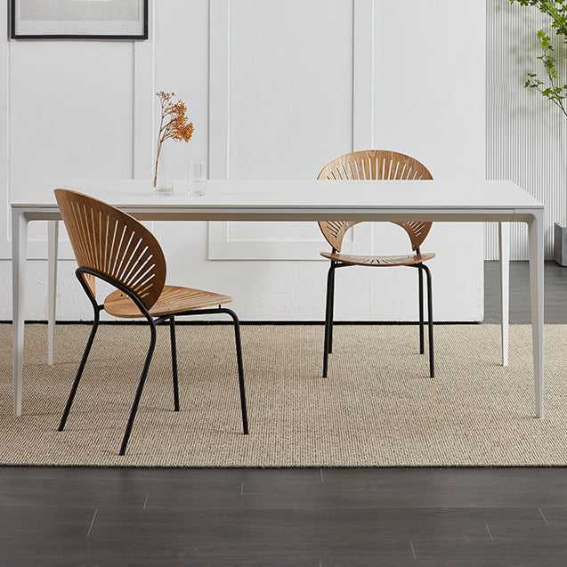 Contemporary Sintered Stone Standard Dining Set Rectangle Kitchen Dining Set in White Clearhalo 'Dining Room Sets' 'Dining Tables & Seating' 'dining_room_set' 'furn' 'furn_dining_room_set' 'Furniture' 'furniture_dining_room_set' 'Kitchen & Dining Furniture' 'kitchen&dining_furn' 'kitchen' 3401724