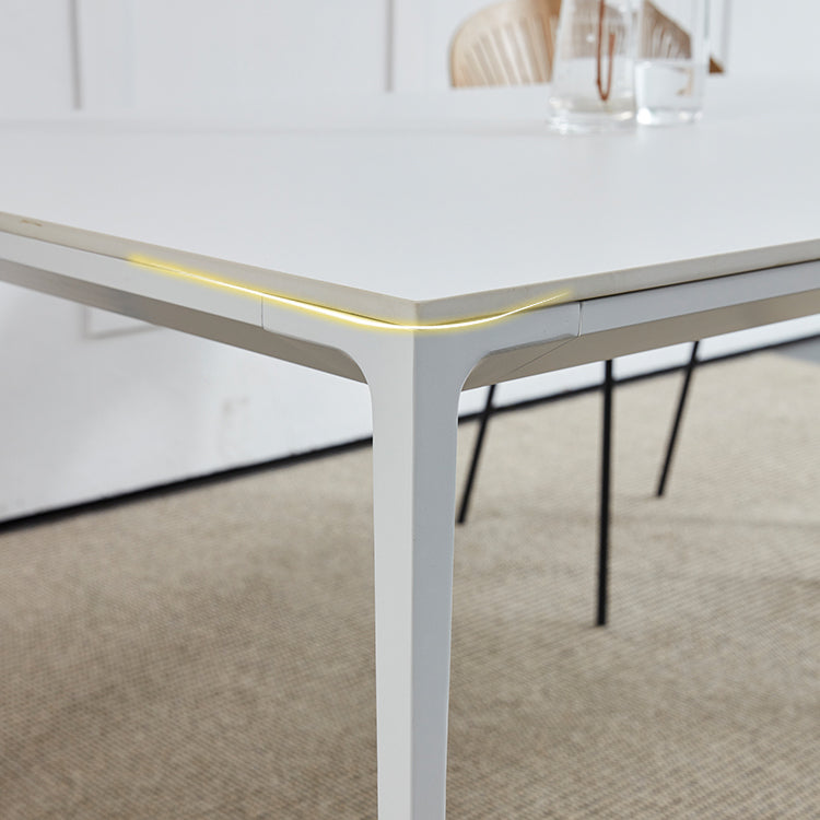 Contemporary Sintered Stone Standard Dining Set Rectangle Kitchen Dining Set in White Clearhalo 'Dining Room Sets' 'Dining Tables & Seating' 'dining_room_set' 'furn' 'furn_dining_room_set' 'Furniture' 'furniture_dining_room_set' 'Kitchen & Dining Furniture' 'kitchen&dining_furn' 'kitchen' 3401727