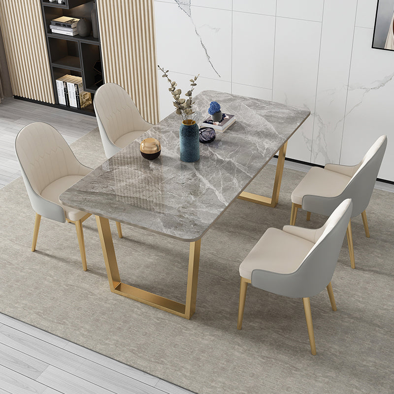 Minimalist Style Sintered Stone Dining Table Rectangular Dining Table with Metal Frame with 4 Chairs Clearhalo 'Dining Room Sets' 'Dining Tables & Seating' 'dining_room_set' 'furn' 'furn_dining_room_set' 'Furniture' 'furniture_dining_room_set' 'Kitchen & Dining Furniture' 'kitchen&dining_furn' 'kitchen' 3401770